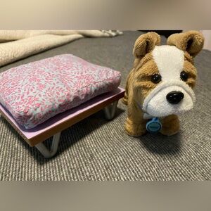 Doll Bed & Plush Dog Set – Dollhouse / American Girl Sized Accessories